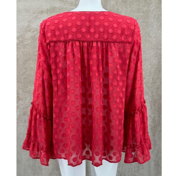 Soft Surroundings Top Women Large Red Besito Polka Dot Sheer Ruffle Tassels Boho - Picture 6 of 10